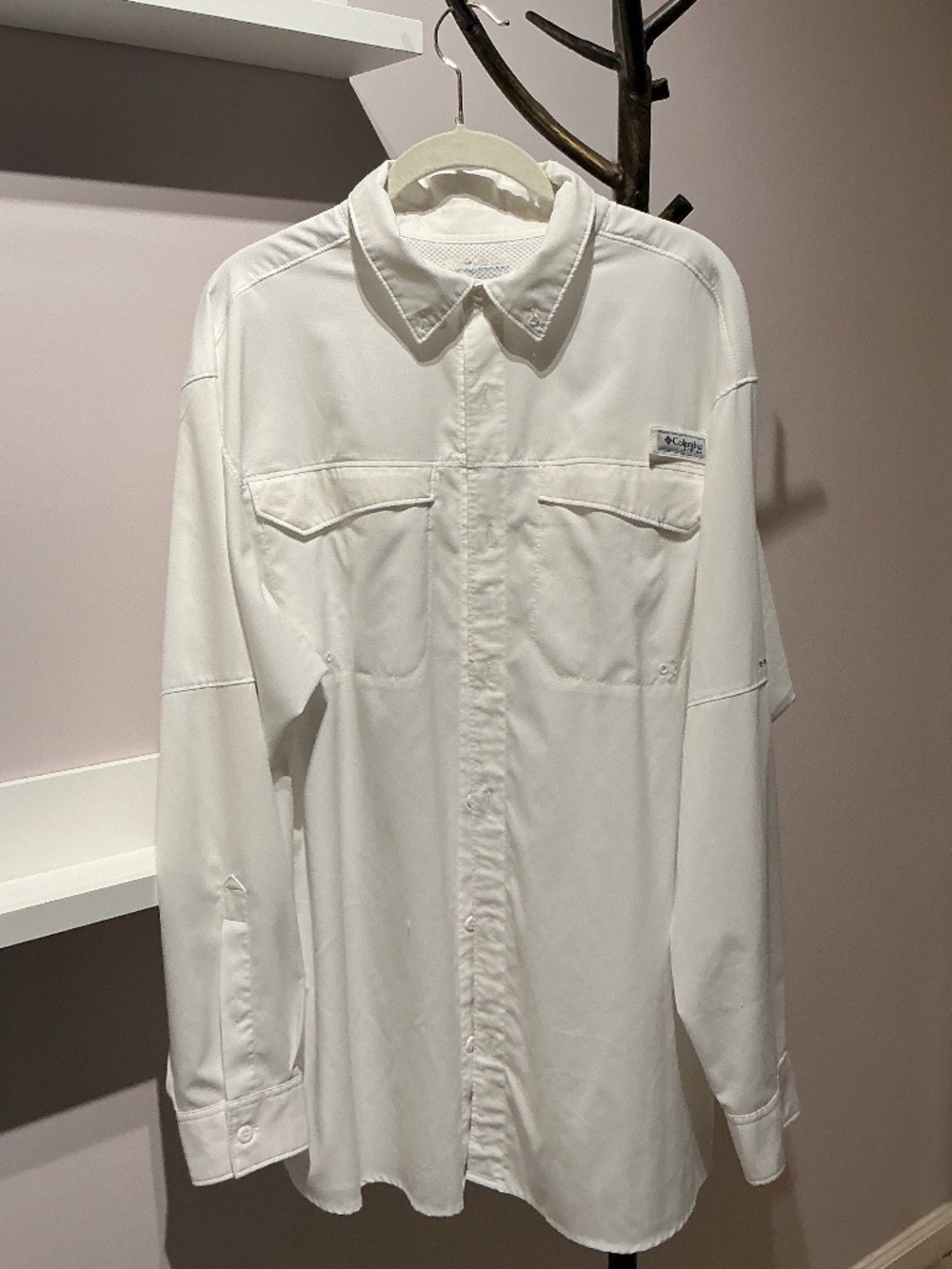 Columbia PFG Omni-Shade Men’s Large White Long Sleeve Fishing Shirt Vented